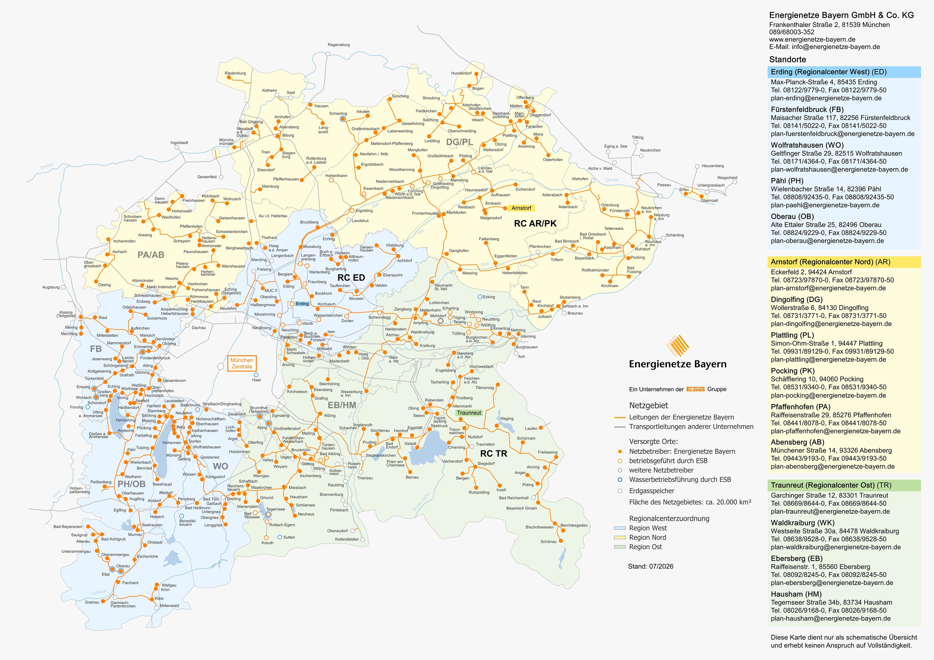 Karte des Netzgebiets von Energienetze Bayern